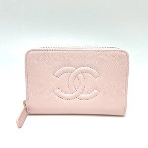 CHANEL AP4658 CC Mark Zip coin purse Long Wallet Caviar Leather pink Unused